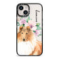 Personalised Rough Collie iPhone 14 Black Impact Case on Silver phone