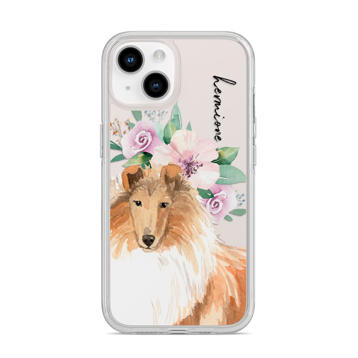 Personalised Rough Collie iPhone 14 Clear Tough Case Starlight
