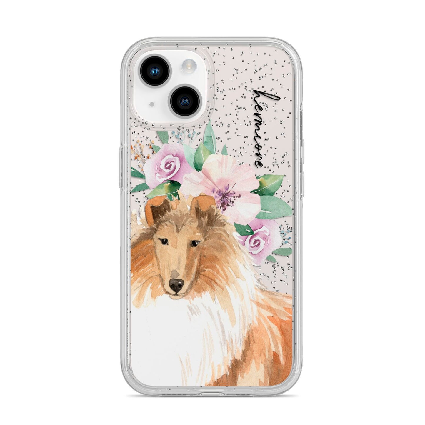 Personalised Rough Collie iPhone 14 Glitter Tough Case Starlight