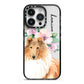 Personalised Rough Collie iPhone 14 Pro Black Impact Case on Silver phone