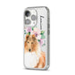 Personalised Rough Collie iPhone 14 Pro Clear Tough Case Silver Angled Image