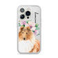 Personalised Rough Collie iPhone 14 Pro Clear Tough Case Silver