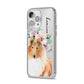 Personalised Rough Collie iPhone 14 Pro Max Clear Tough Case Silver Angled Image