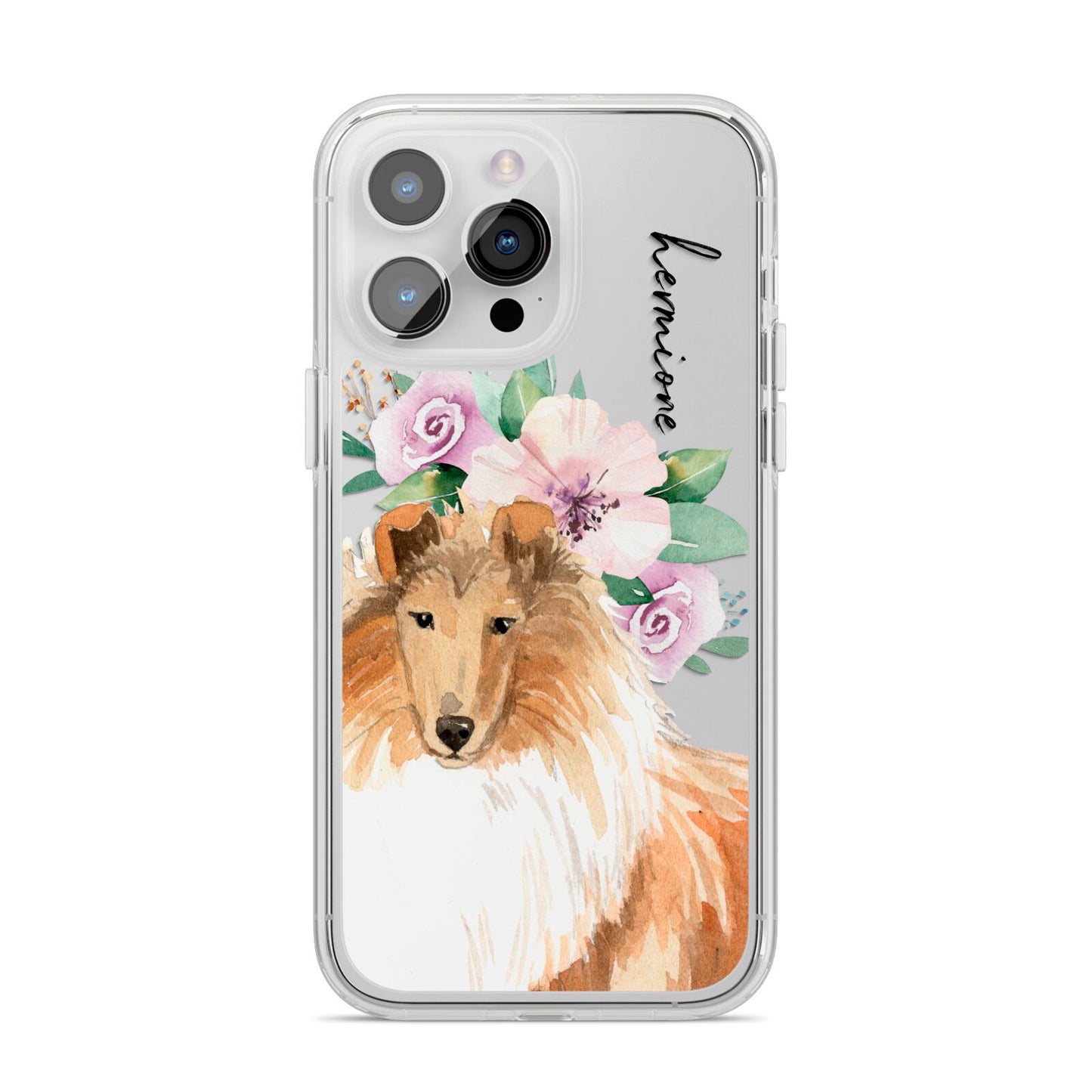 Personalised Rough Collie iPhone 14 Pro Max Clear Tough Case Silver