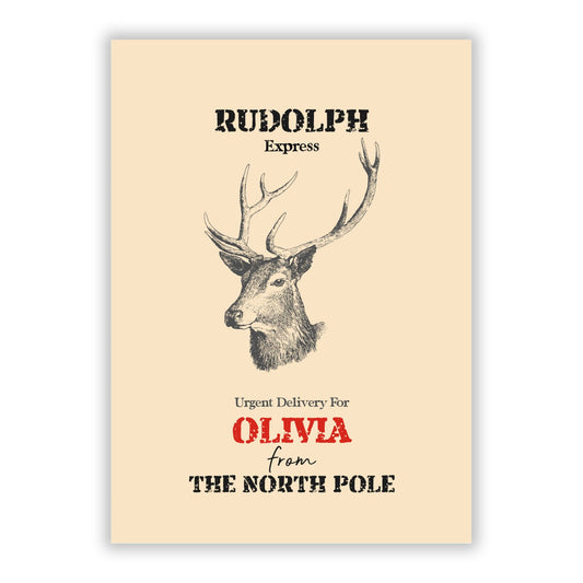 Personalised Rudolph A5 Flat Greetings Card