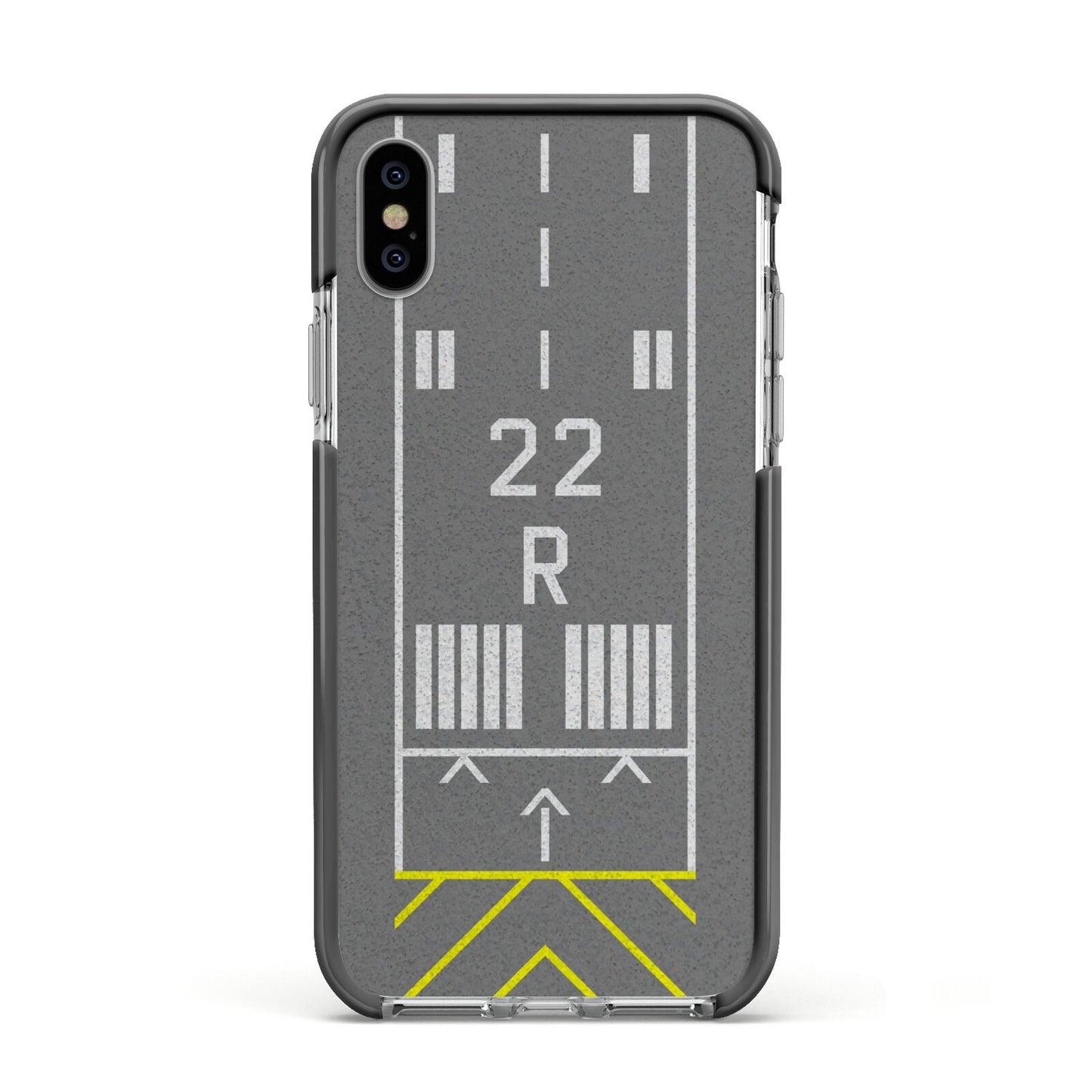 Personalised Runway Apple iPhone Xs Impact Case Black Edge on Silver Phone