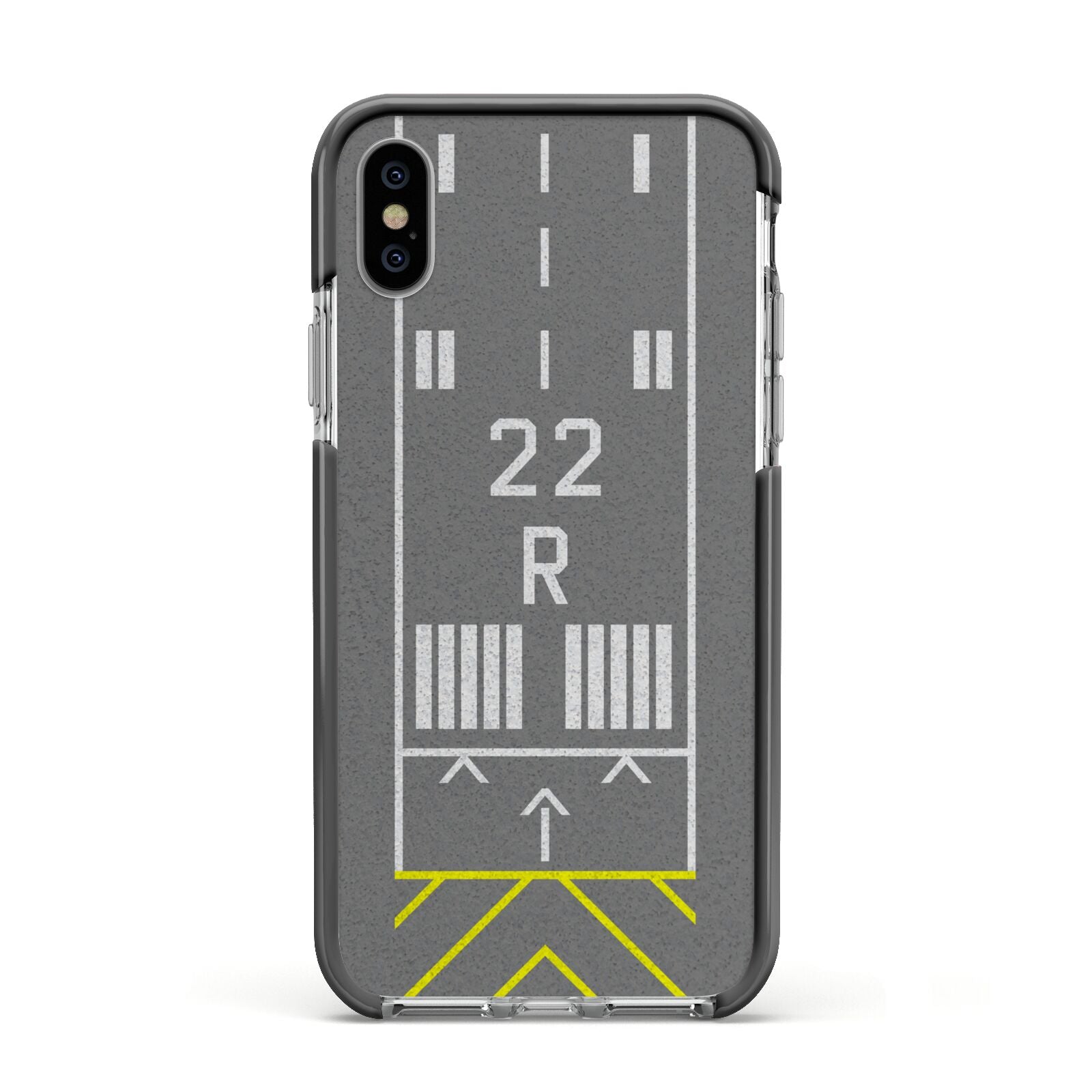 Personalised Runway Apple iPhone Xs Impact Case Black Edge on Silver Phone