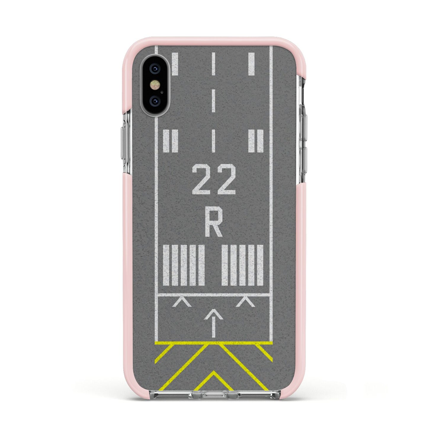 Personalised Runway Apple iPhone Xs Impact Case Pink Edge on Silver Phone
