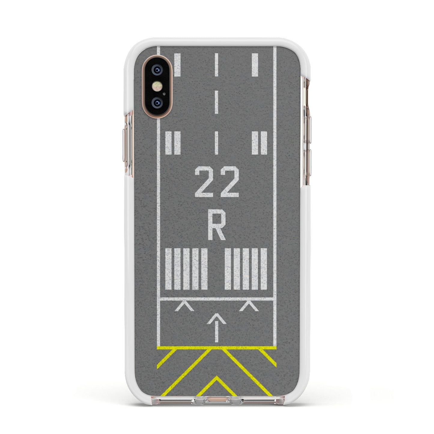 Personalised Runway Apple iPhone Xs Impact Case White Edge on Gold Phone