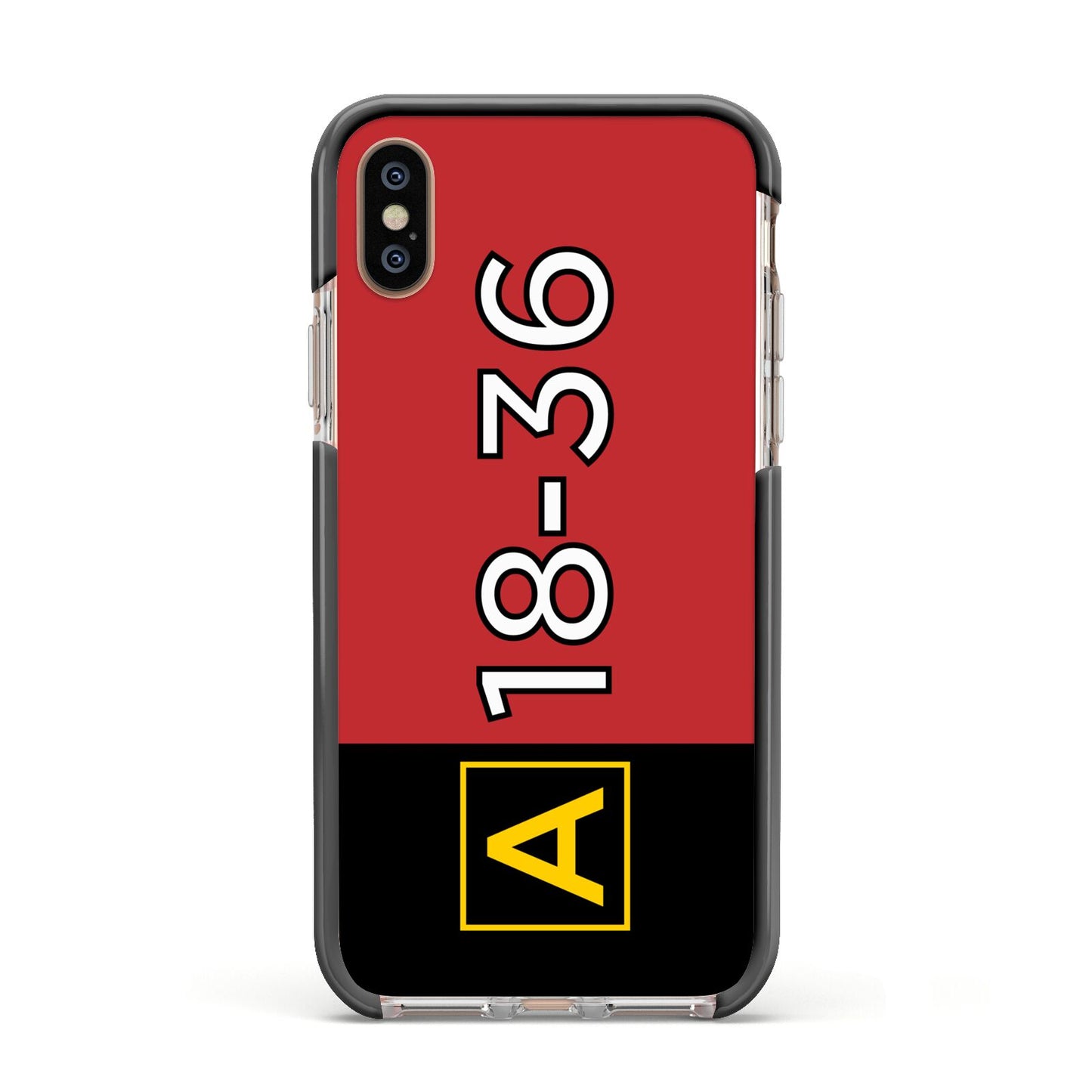 Personalised Runway Holding Position Apple iPhone Xs Impact Case Black Edge on Gold Phone