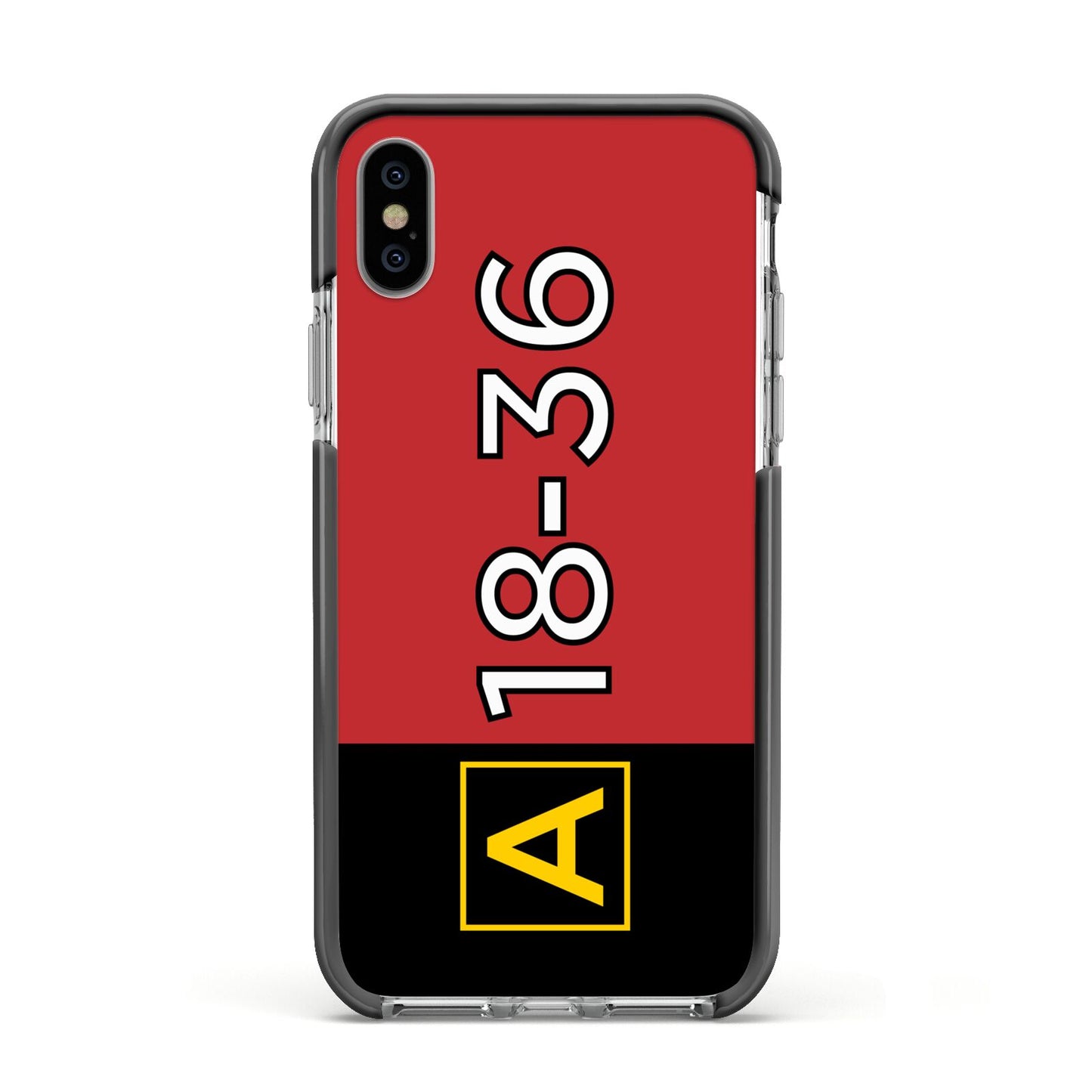 Personalised Runway Holding Position Apple iPhone Xs Impact Case Black Edge on Silver Phone