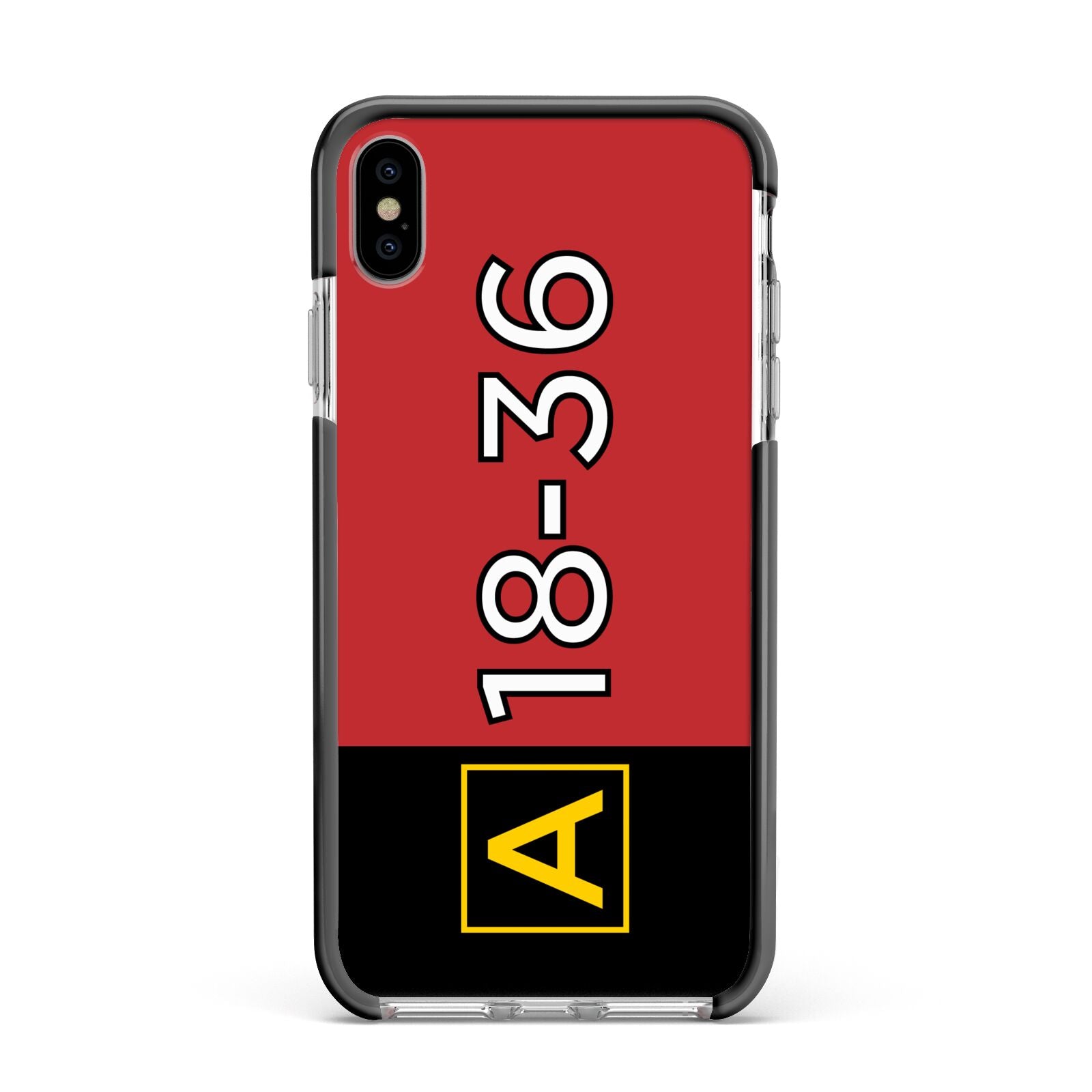 Personalised Runway Holding Position Apple iPhone Xs Max Impact Case Black Edge on Silver Phone