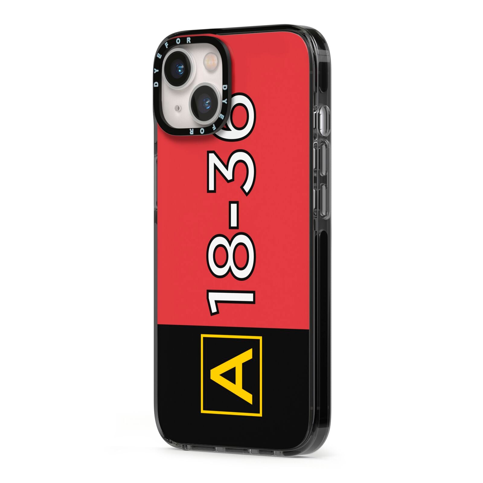 Personalised Runway Holding Position iPhone 13 Black Impact Case Side Angle on Silver phone