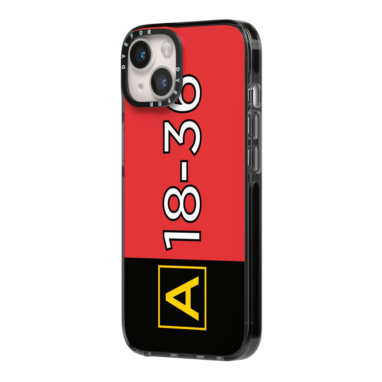 Personalised Runway Holding Position iPhone 14 Black Impact Case Side Angle on Silver phone