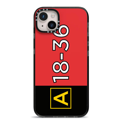 Personalised Runway Holding Position iPhone 14 Plus Black Impact Case on Silver phone