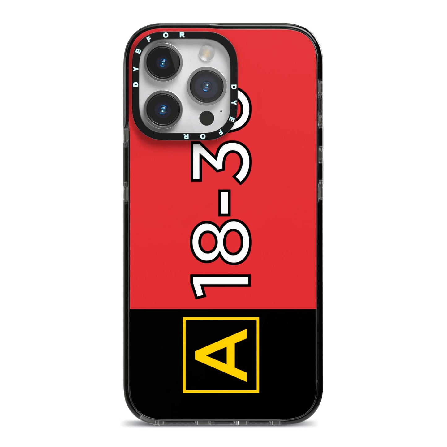 Personalised Runway Holding Position iPhone 14 Pro Max Black Impact Case on Silver phone