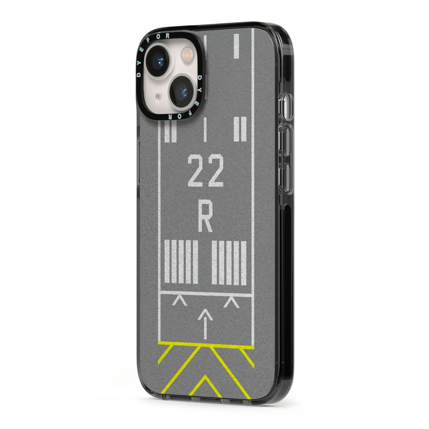 Personalised Runway iPhone 13 Black Impact Case Side Angle on Silver phone