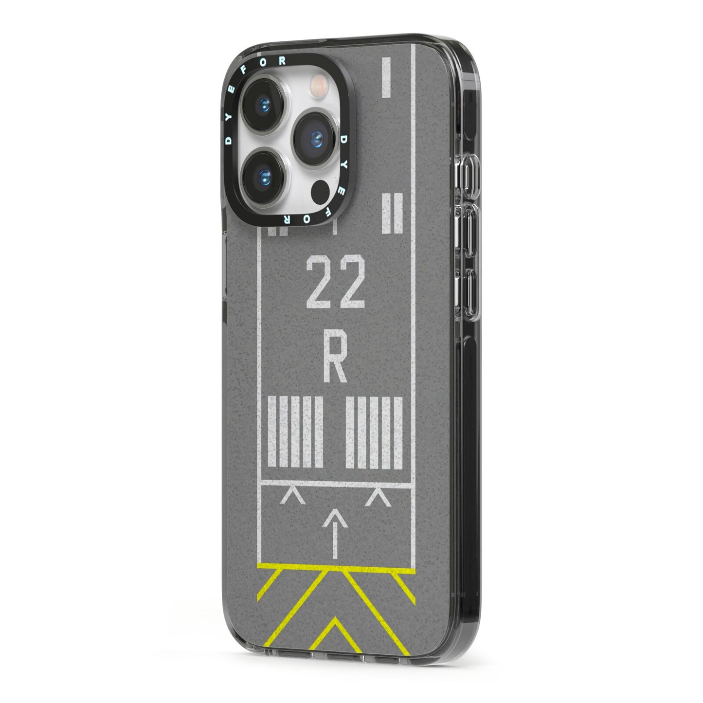 Personalised Runway iPhone 13 Pro Black Impact Case Side Angle on Silver phone