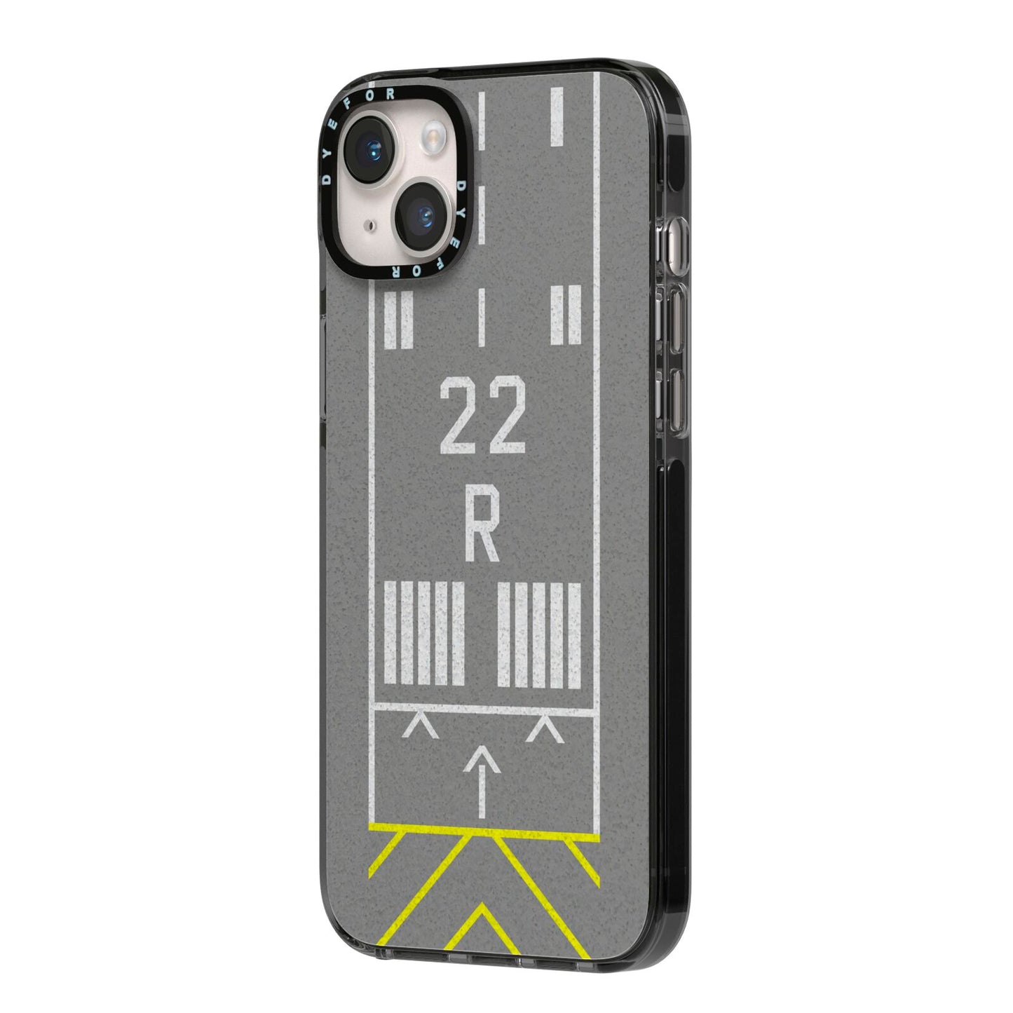 Personalised Runway iPhone 14 Plus Black Impact Case Side Angle on Silver phone