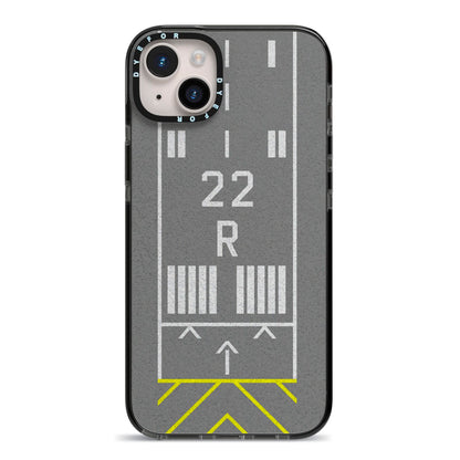 Personalised Runway iPhone 14 Plus Black Impact Case on Silver phone