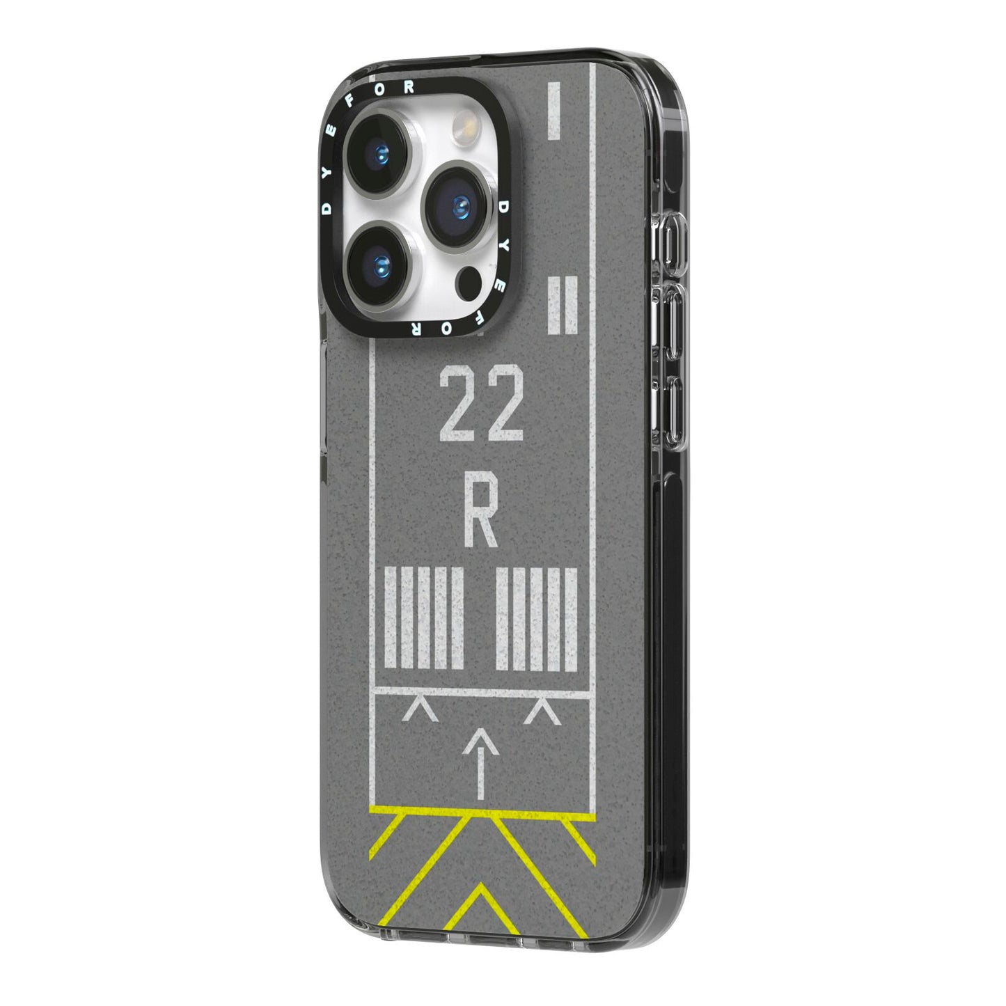 Personalised Runway iPhone 14 Pro Black Impact Case Side Angle on Silver phone