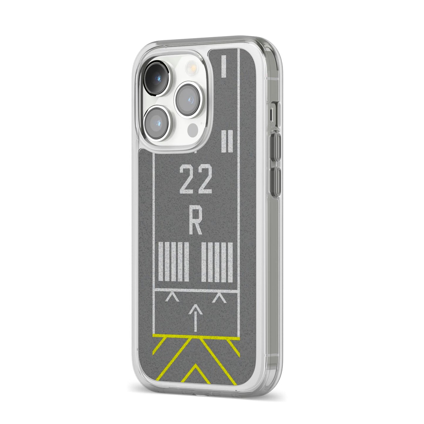 Personalised Runway iPhone 14 Pro Clear Tough Case Silver Angled Image