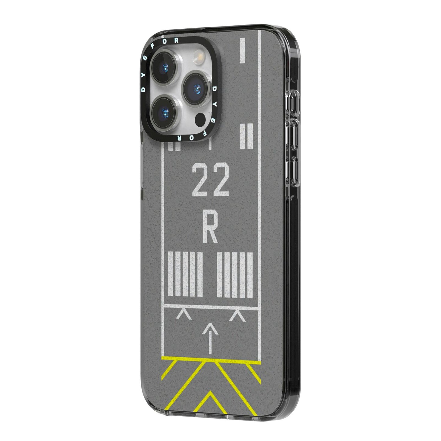 Personalised Runway iPhone 14 Pro Max Black Impact Case Side Angle on Silver phone
