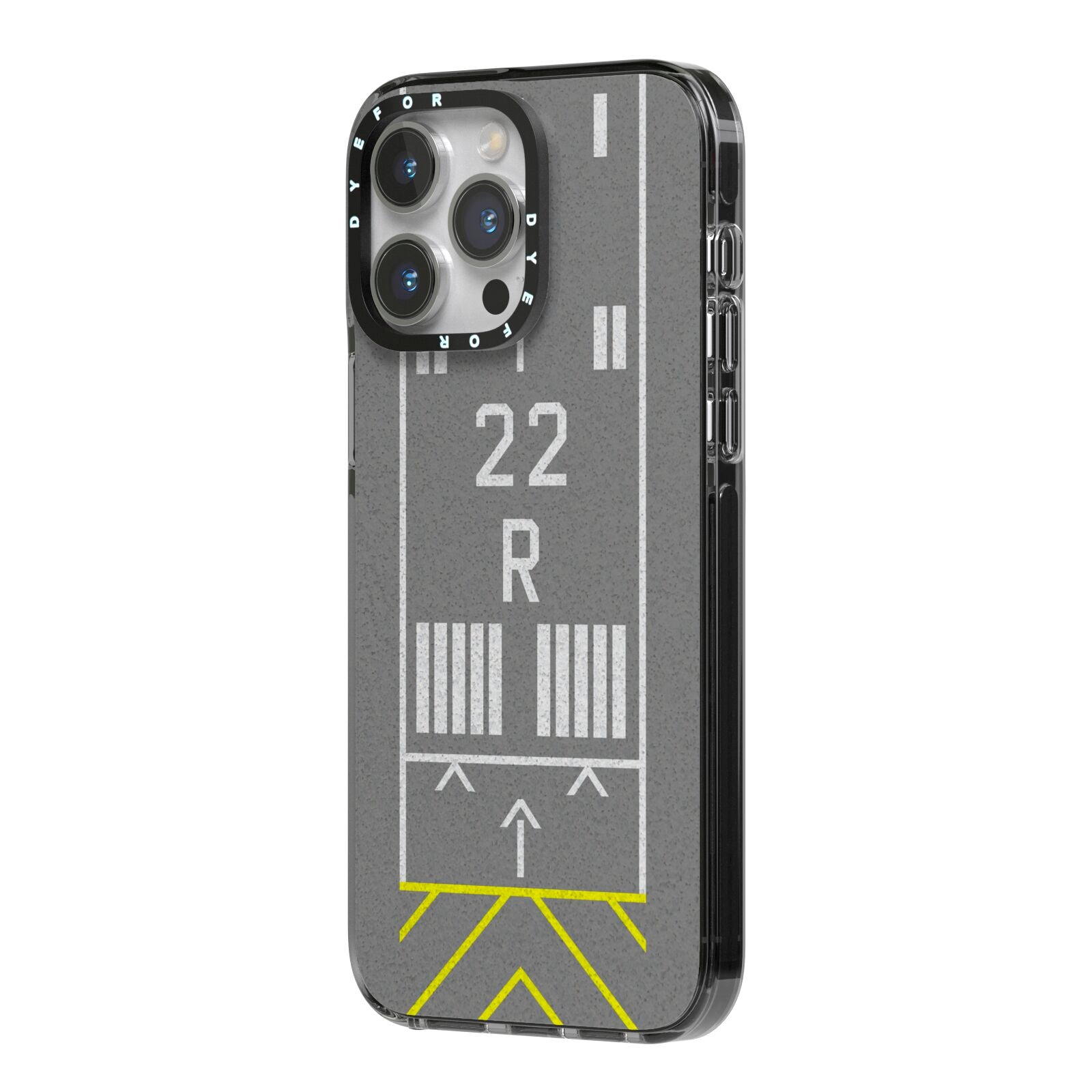 Personalised Runway iPhone 14 Pro Max Black Impact Case Side Angle on Silver phone