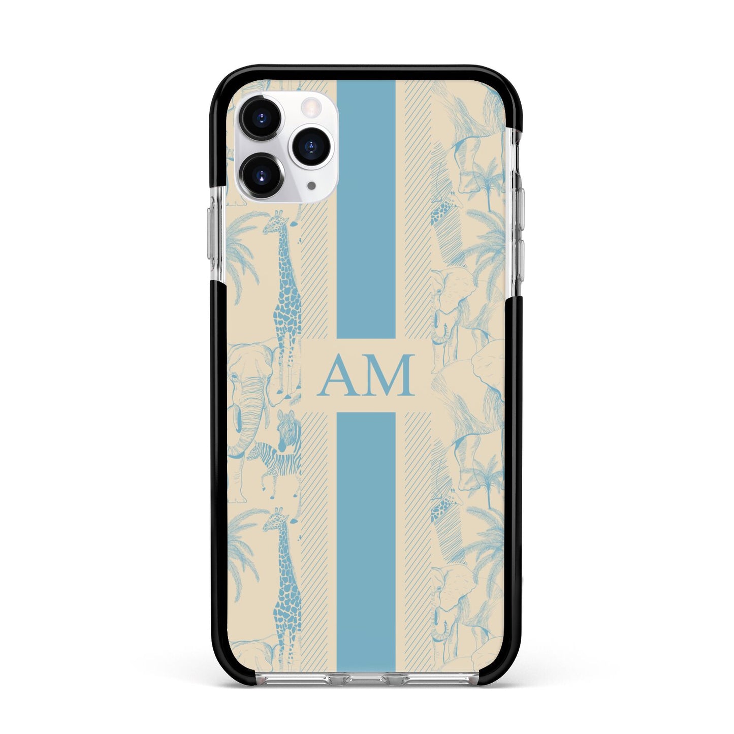 Personalised Safari Apple iPhone 11 Pro Max in Silver with Black Impact Case