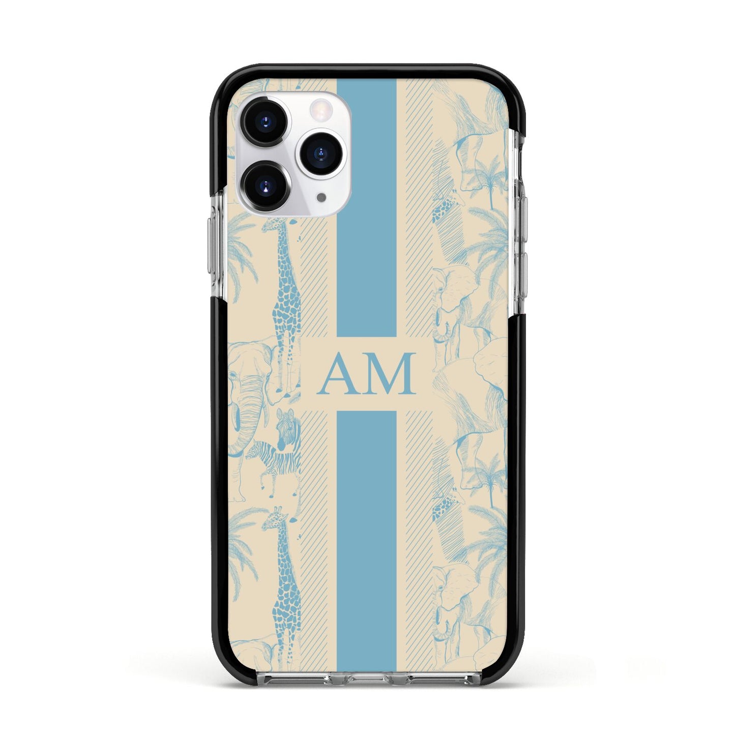 Personalised Safari Apple iPhone 11 Pro in Silver with Black Impact Case