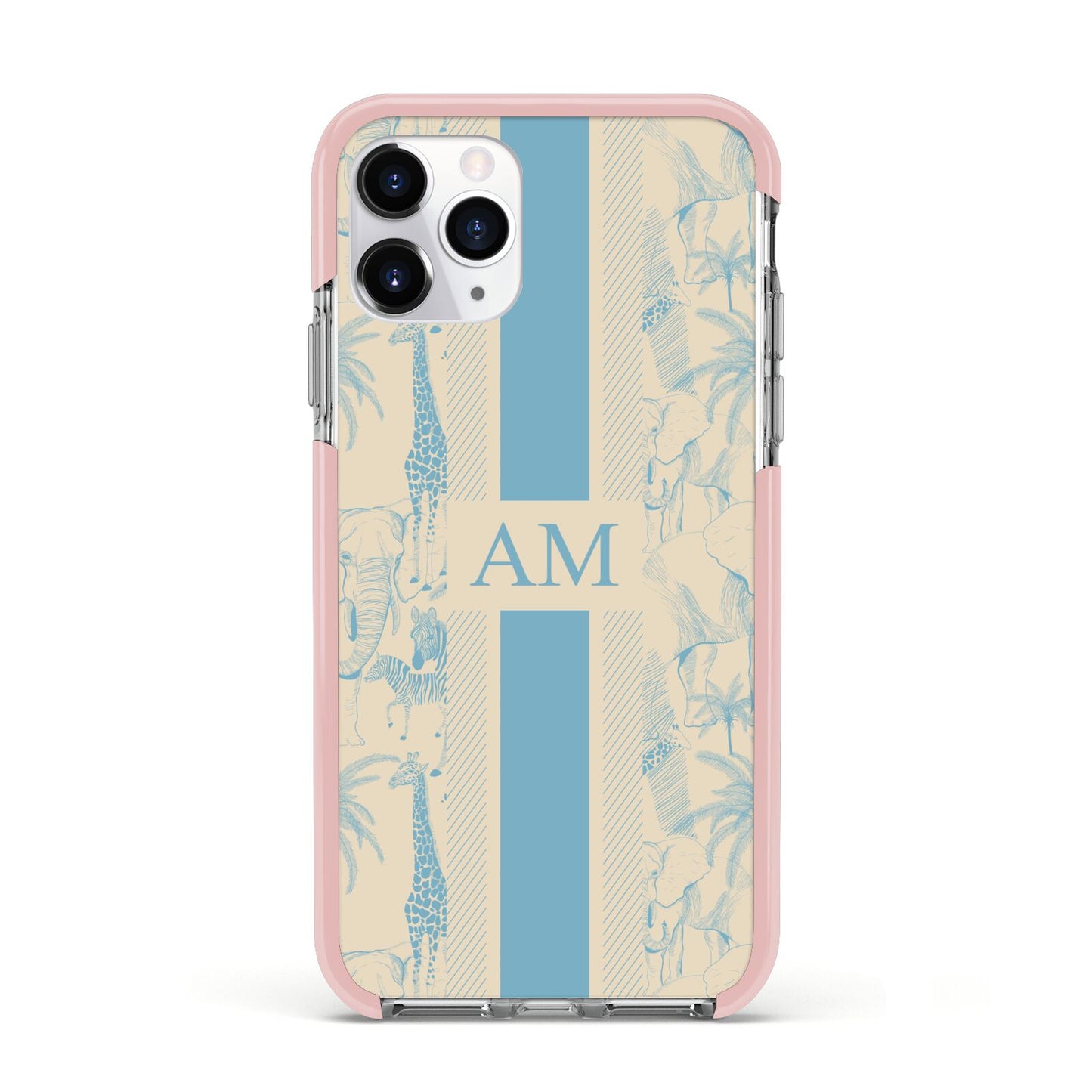 Personalised Safari Apple iPhone 11 Pro in Silver with Pink Impact Case