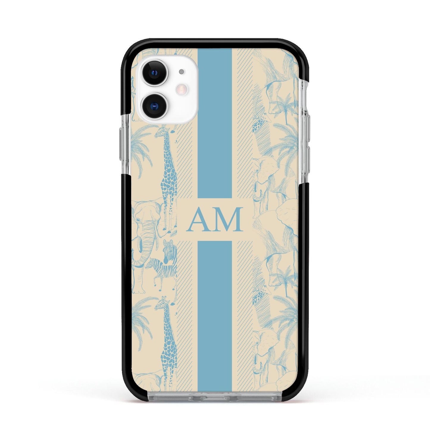 Personalised Safari Apple iPhone 11 in White with Black Impact Case