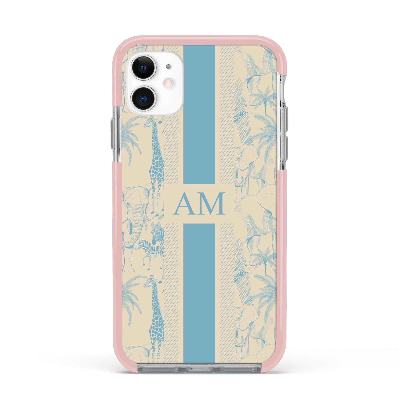 Personalised Safari Apple iPhone 11 in White with Pink Impact Case