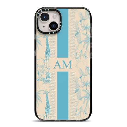 Personalised Safari iPhone 14 Plus Black Impact Case on Silver phone