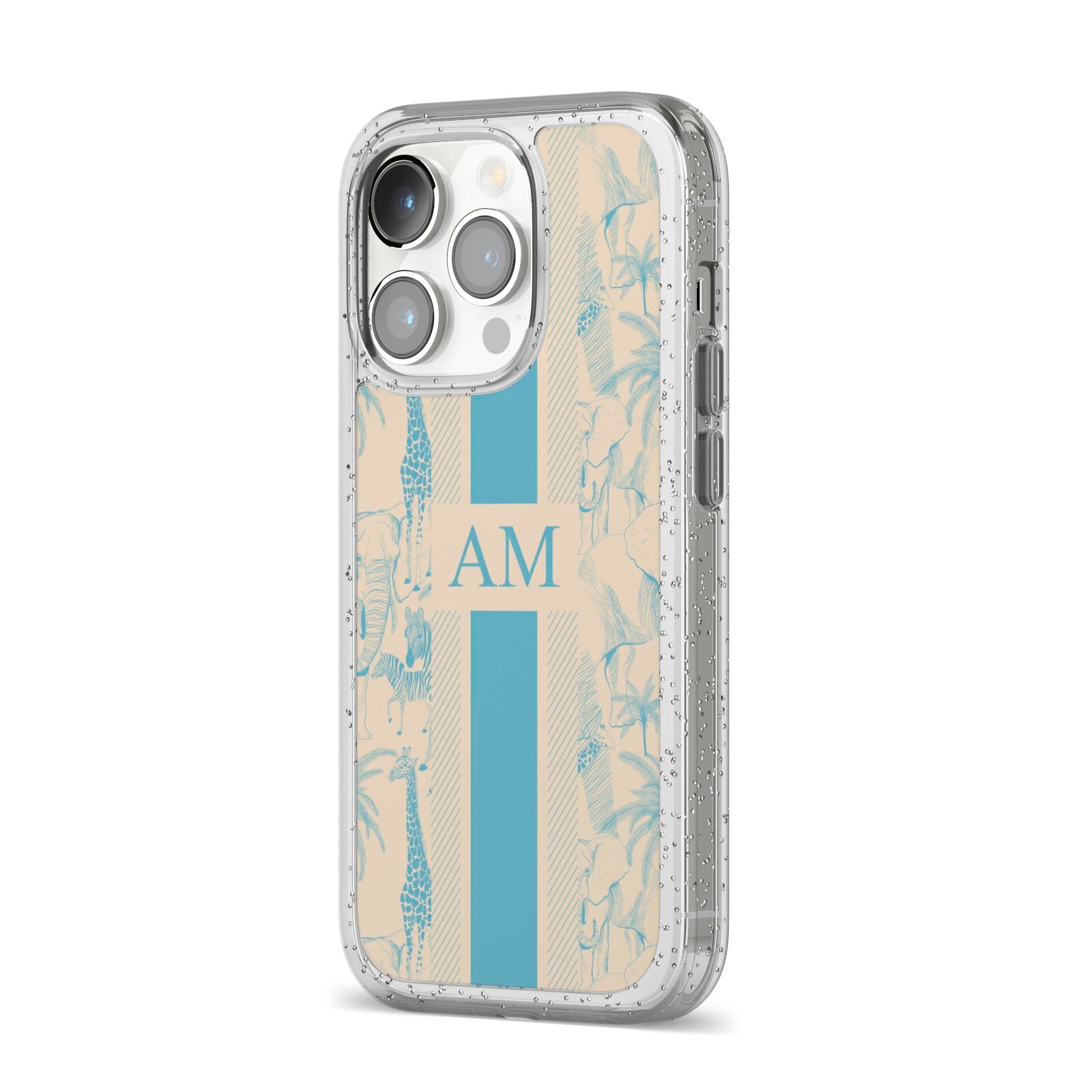 Personalised Safari iPhone 14 Pro Glitter Tough Case Silver Angled Image