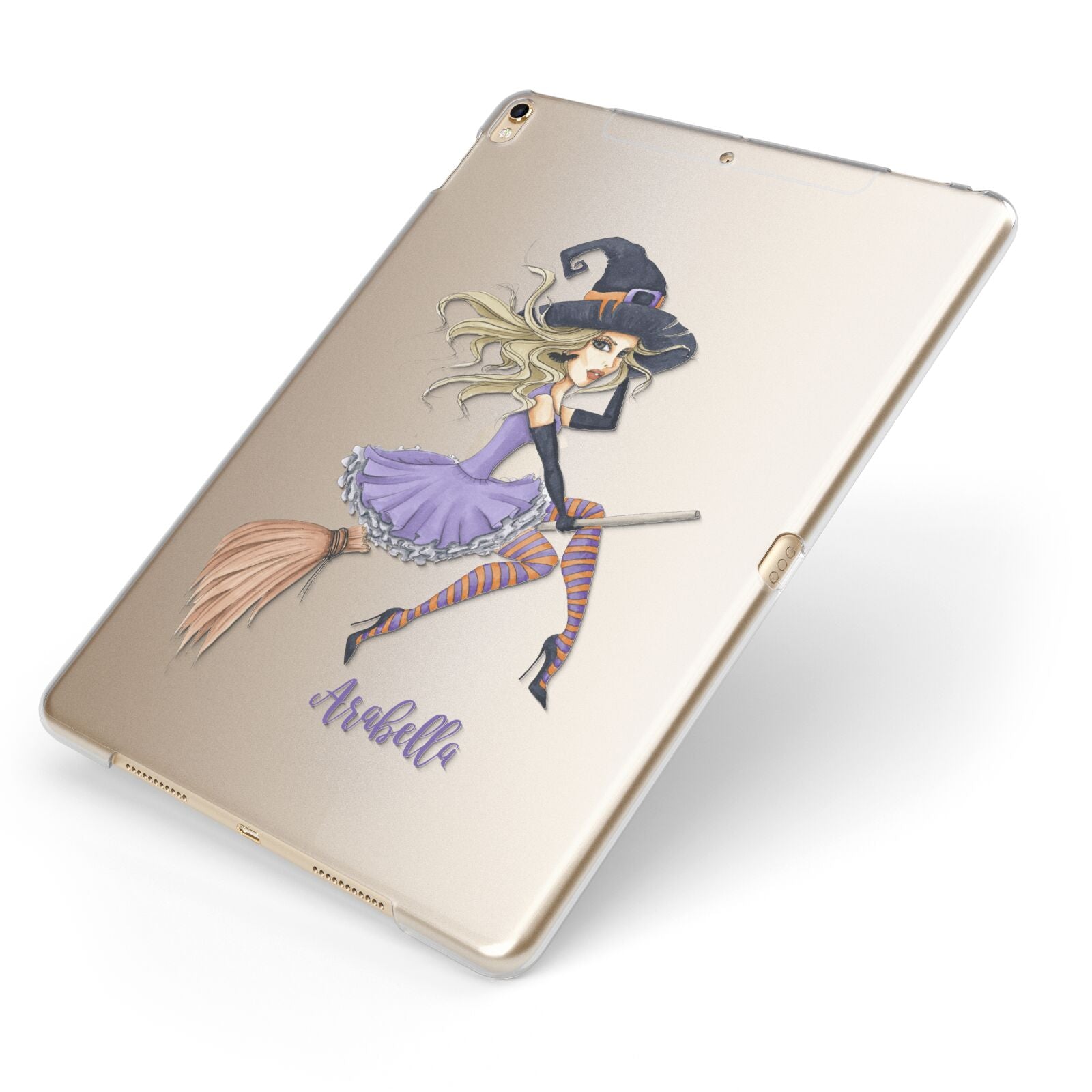 Personalised Sassy Witch Apple iPad Case on Gold iPad Side View