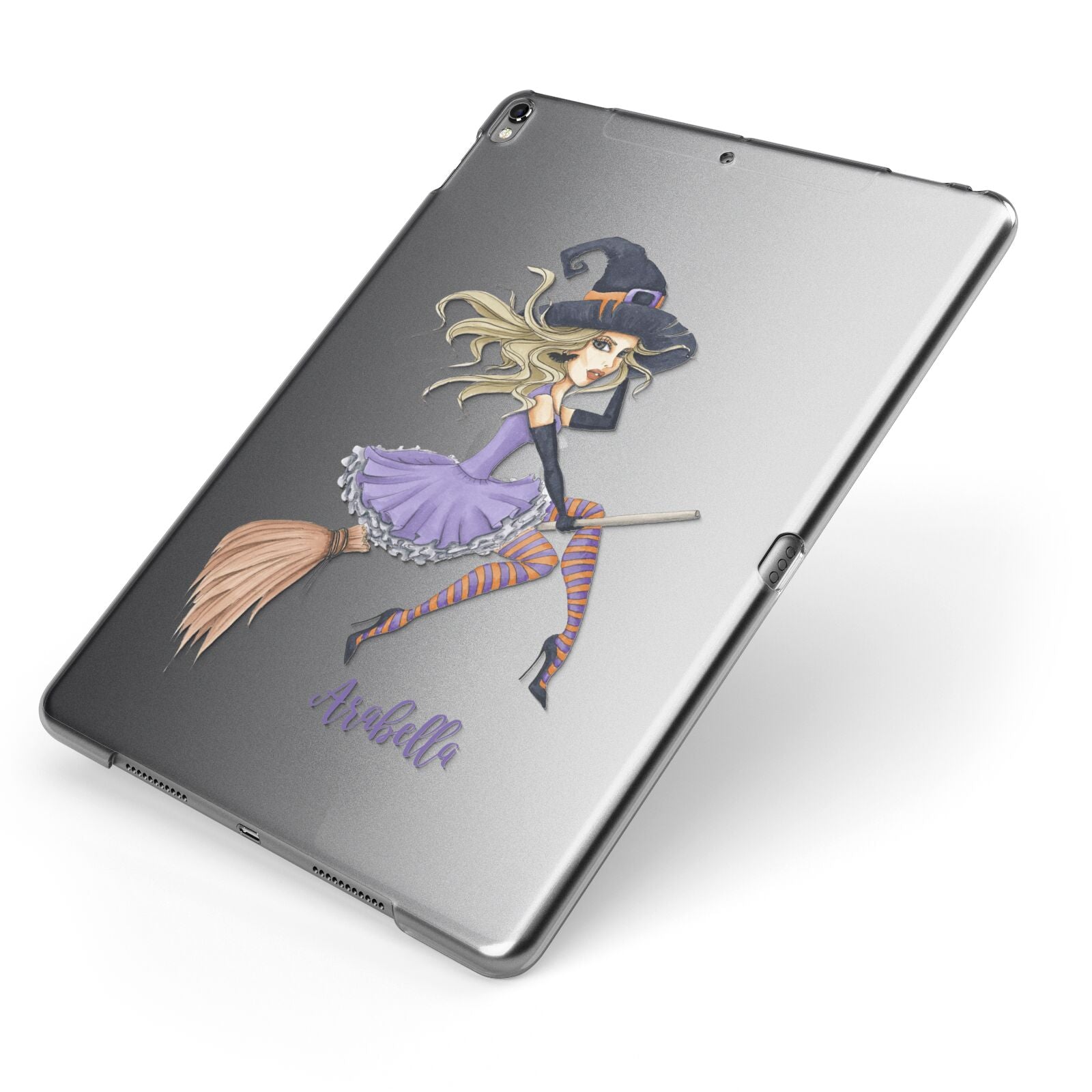 Personalised Sassy Witch Apple iPad Case on Grey iPad Side View