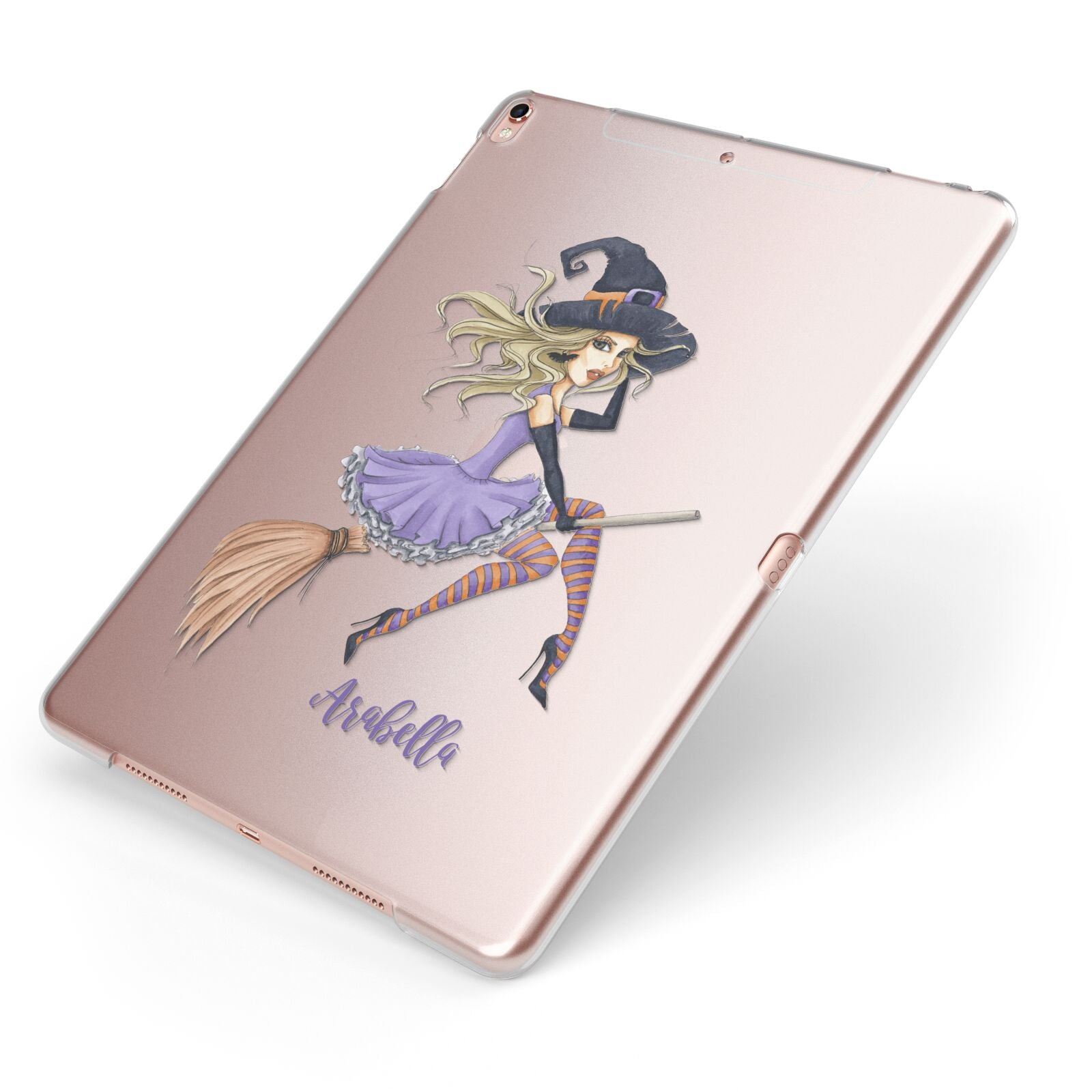 Personalised Sassy Witch Apple iPad Case on Rose Gold iPad Side View