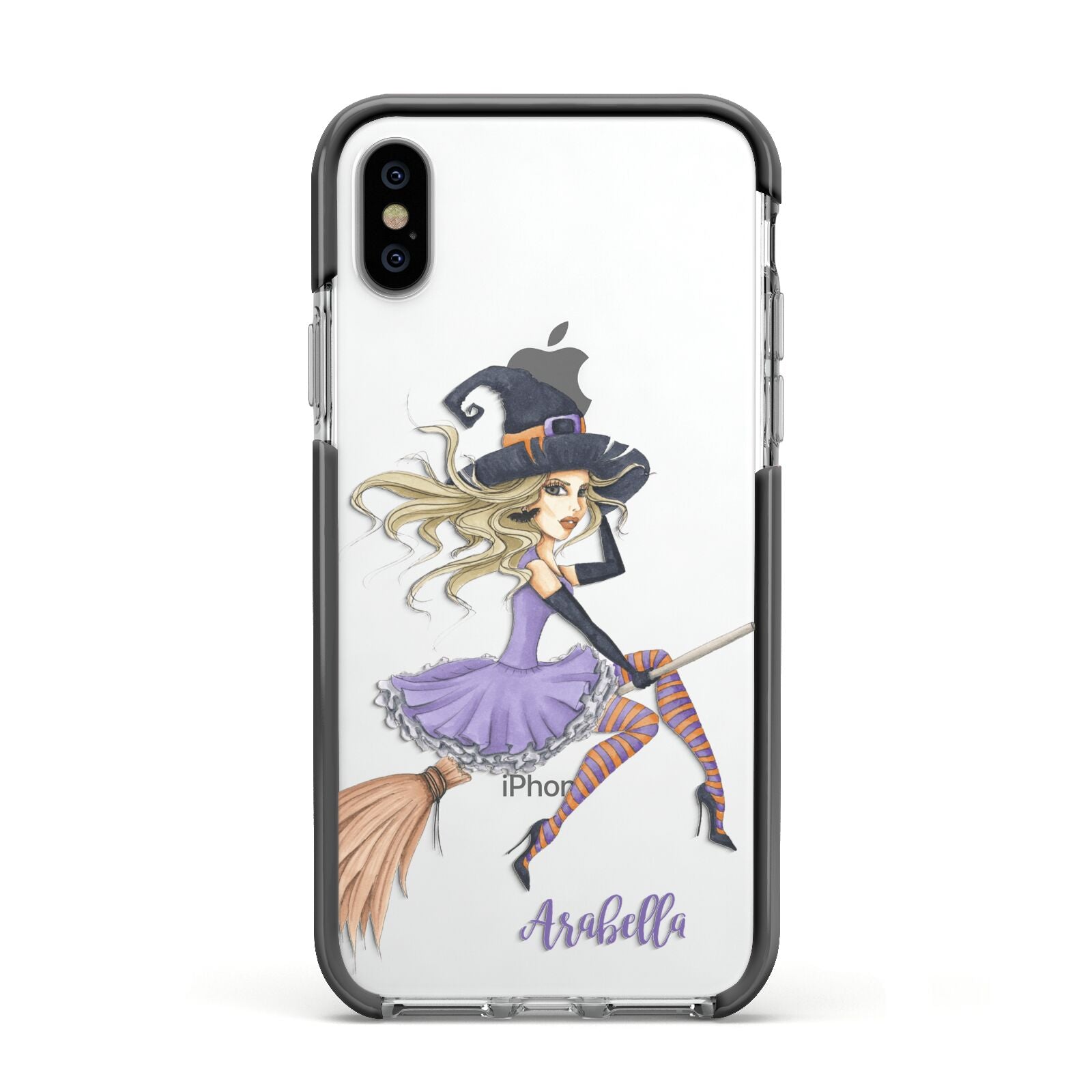 Personalised Sassy Witch Apple iPhone Xs Impact Case Black Edge on Silver Phone