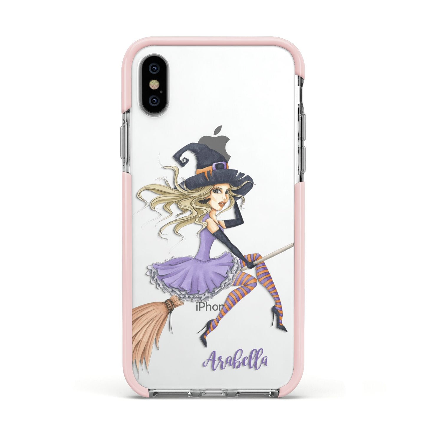 Personalised Sassy Witch Apple iPhone Xs Impact Case Pink Edge on Silver Phone