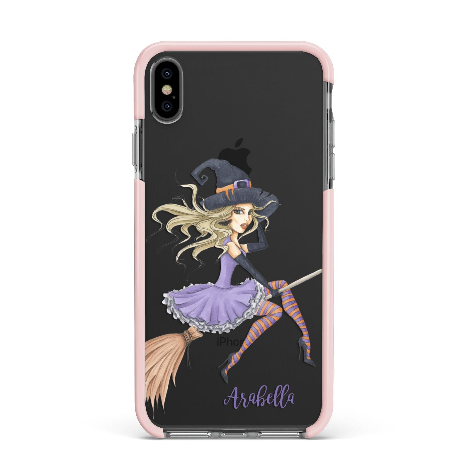 Personalised Sassy Witch Apple iPhone Xs Max Impact Case Pink Edge on Black Phone