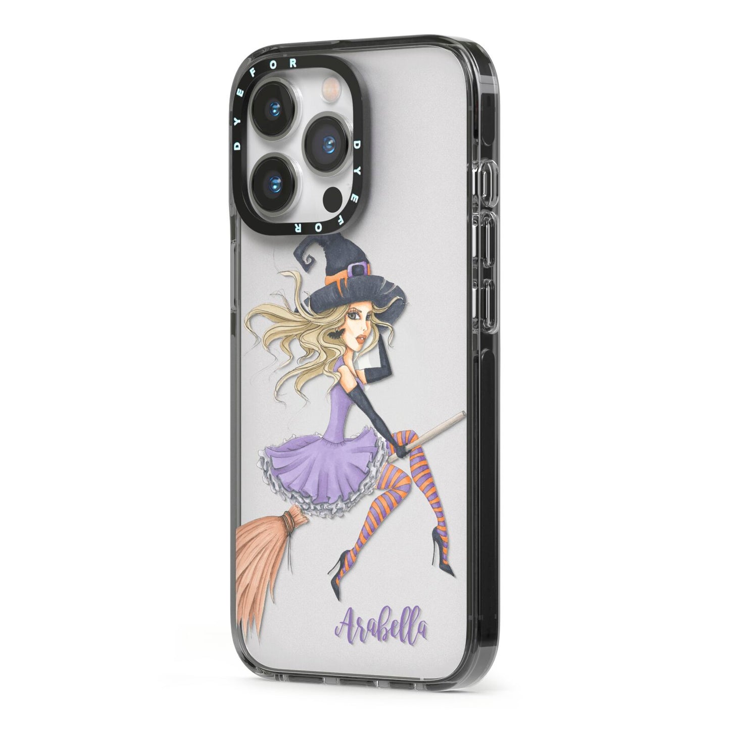 Personalised Sassy Witch iPhone 13 Pro Black Impact Case Side Angle on Silver phone