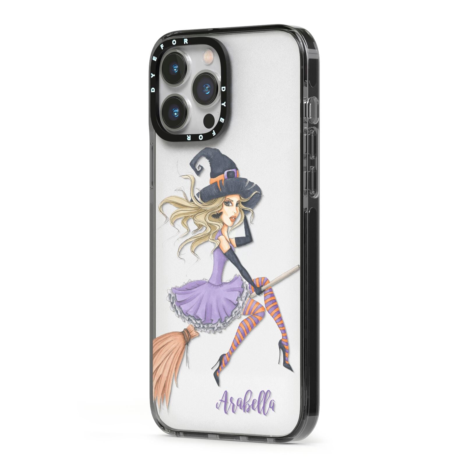 Personalised Sassy Witch iPhone 13 Pro Max Black Impact Case Side Angle on Silver phone
