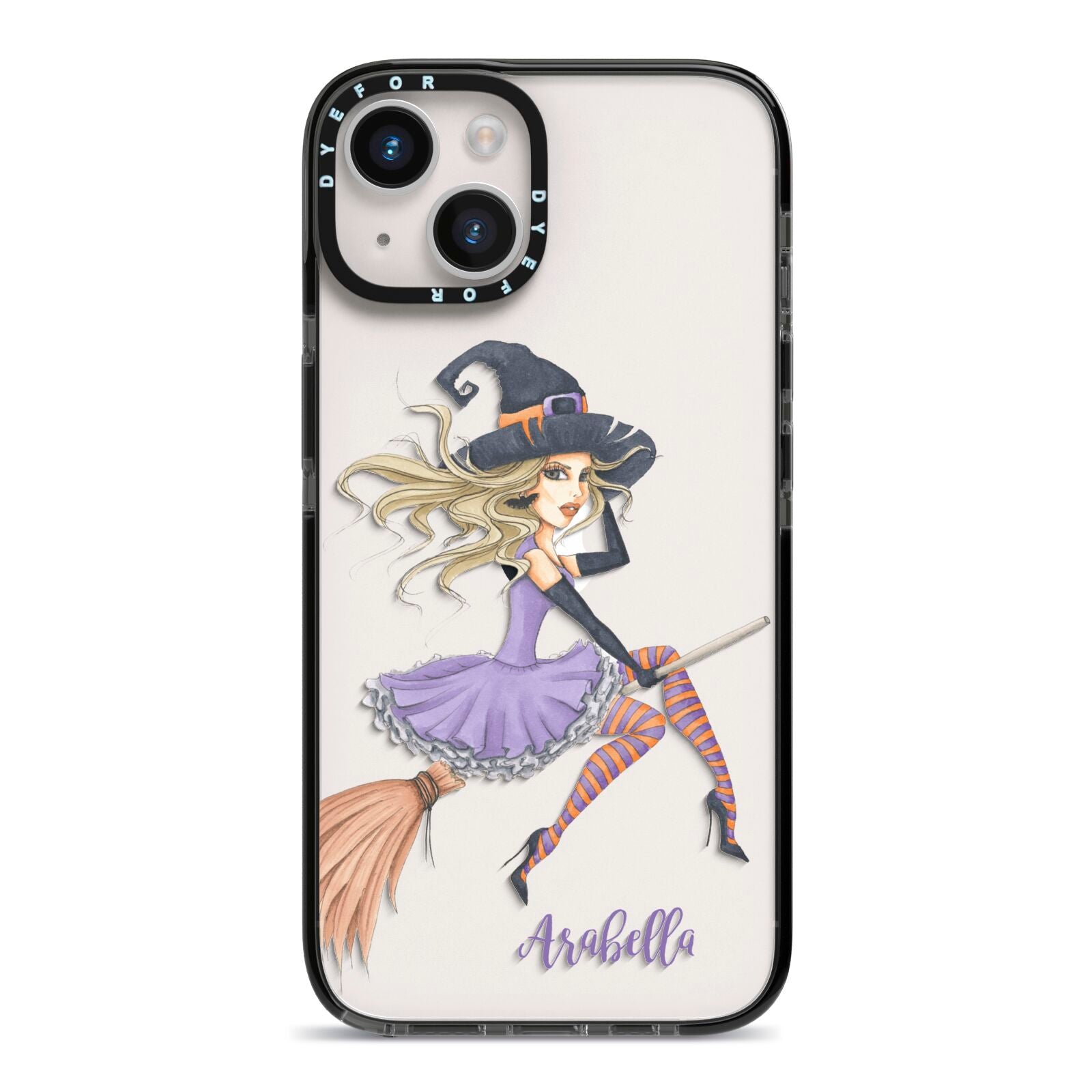 Personalised Sassy Witch iPhone 14 Black Impact Case on Silver phone