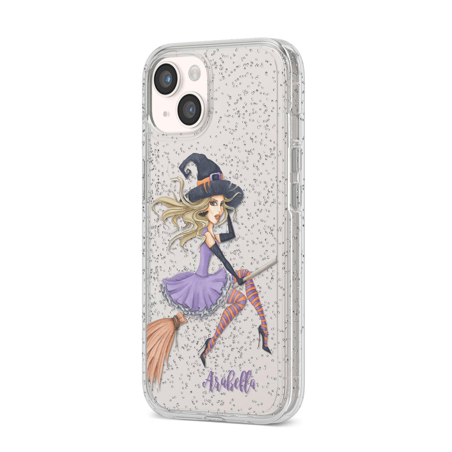 Personalised Sassy Witch iPhone 14 Glitter Tough Case Starlight Angled Image