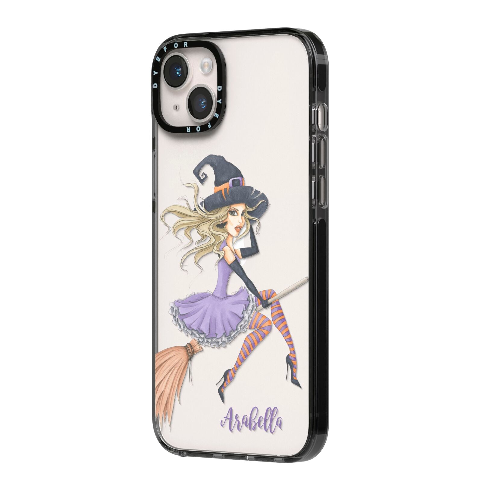 Personalised Sassy Witch iPhone 14 Plus Black Impact Case Side Angle on Silver phone