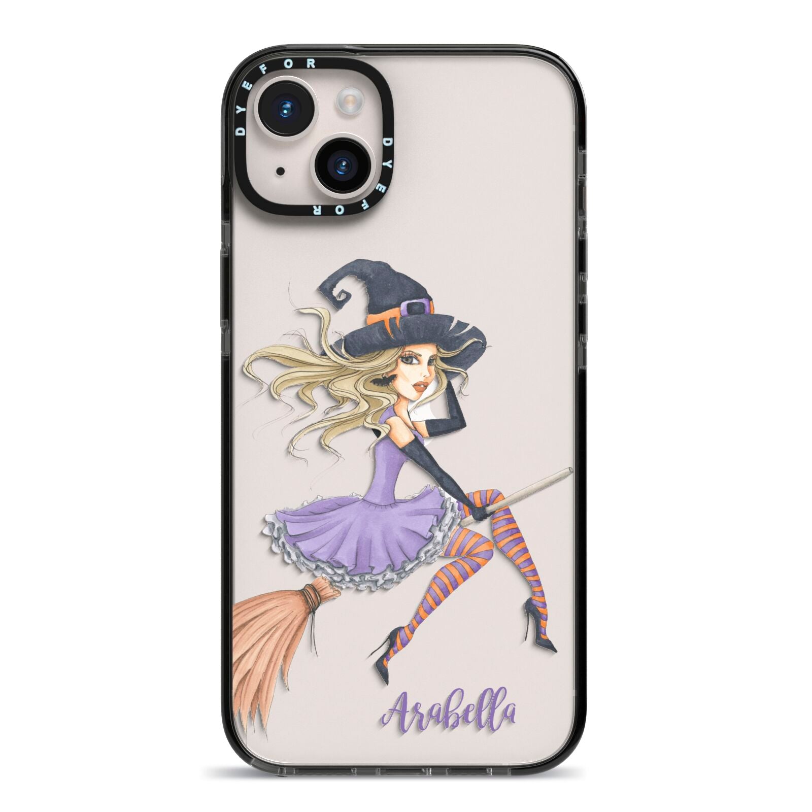 Personalised Sassy Witch iPhone 14 Plus Black Impact Case on Silver phone