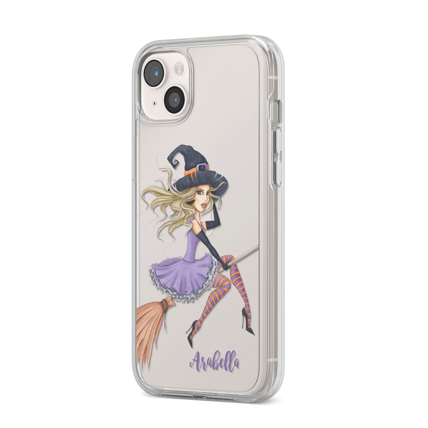 Personalised Sassy Witch iPhone 14 Plus Clear Tough Case Starlight Angled Image