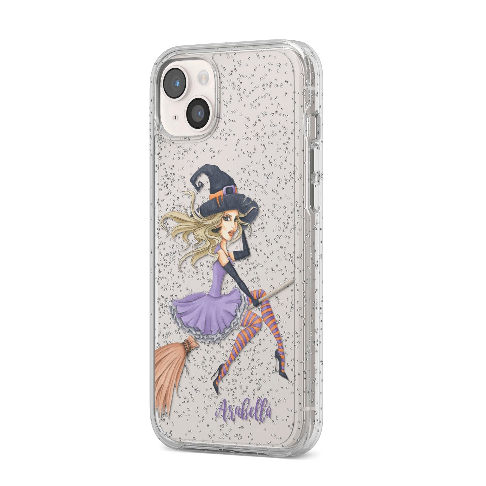 Personalised Sassy Witch iPhone 14 Plus Glitter Tough Case Starlight Angled Image