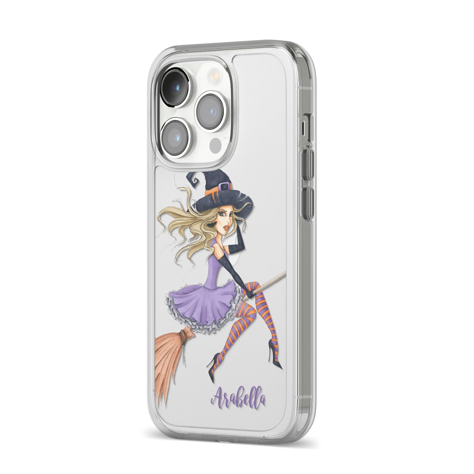 Personalised Sassy Witch iPhone 14 Pro Clear Tough Case Silver Angled Image